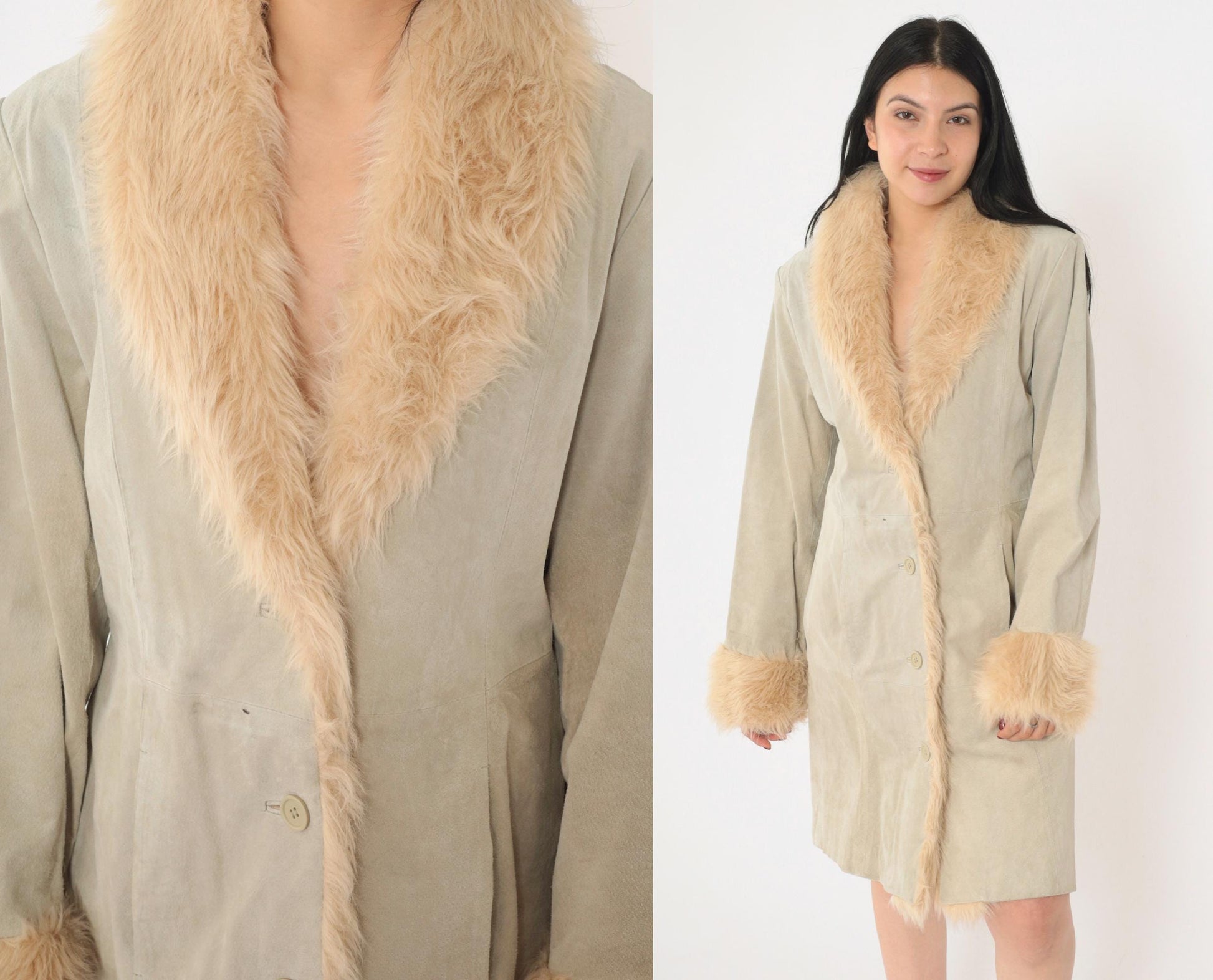 Y2K Grey Suede Jacket Faux Fur Trim Button Up Wilsons Medium