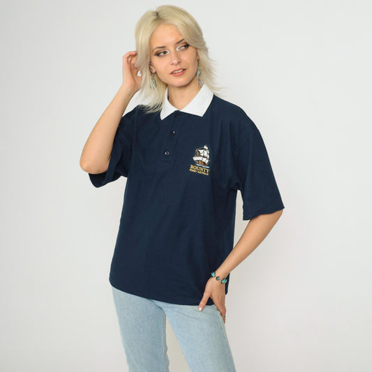 90s Bounty Cruises Sydney Polo Shirt Navy Blue Sailboat Graphic Medium