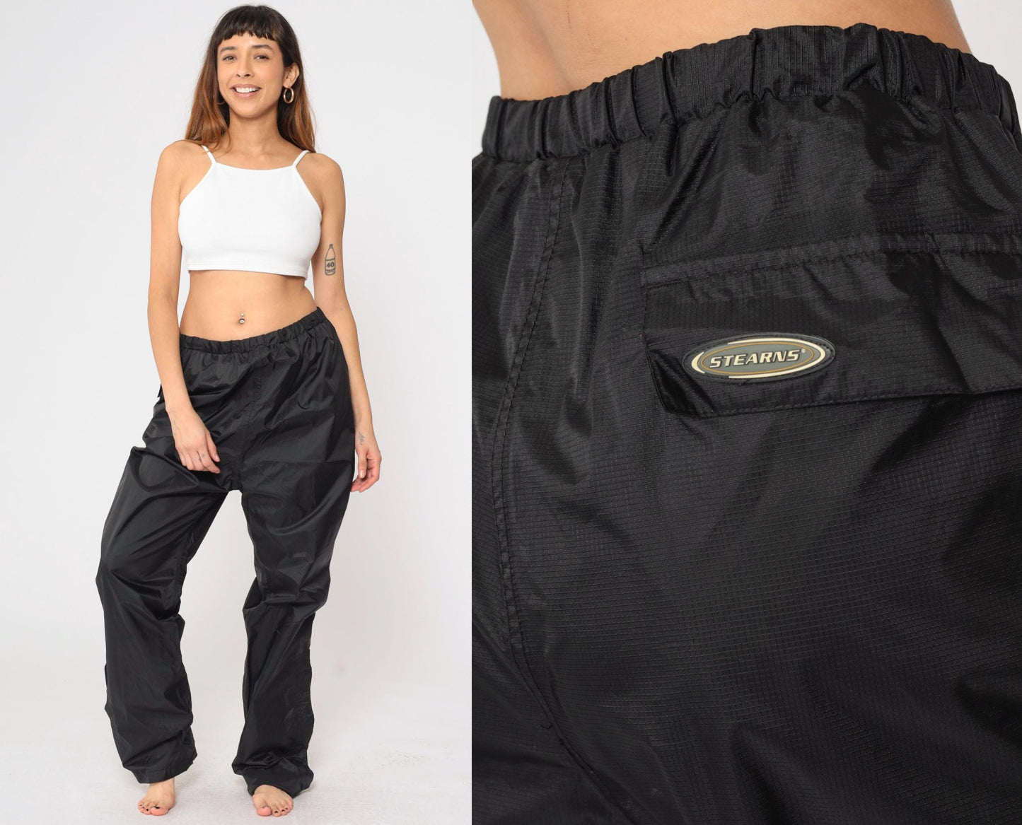 Y2K Stearns Dry Wear Black Nylon Track Pants Waterproof Joggers Medium