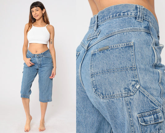 90s Riveted by Lee Capri Jeans Hammer Loop Straight Leg Blue Denim Medium 8
