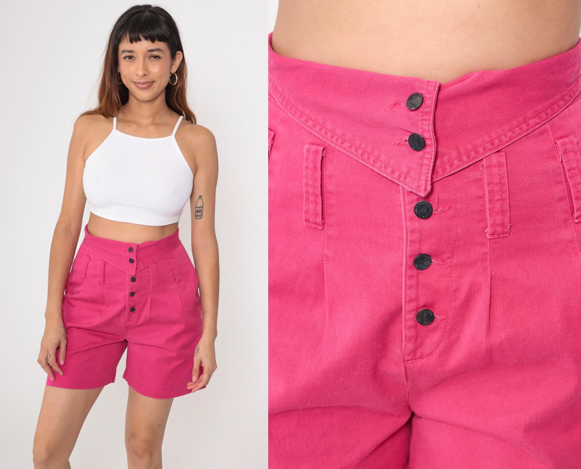 90s Palmettos Hot Pink Denim Shorts High Waisted Pleated Jean Shorts Medium 9