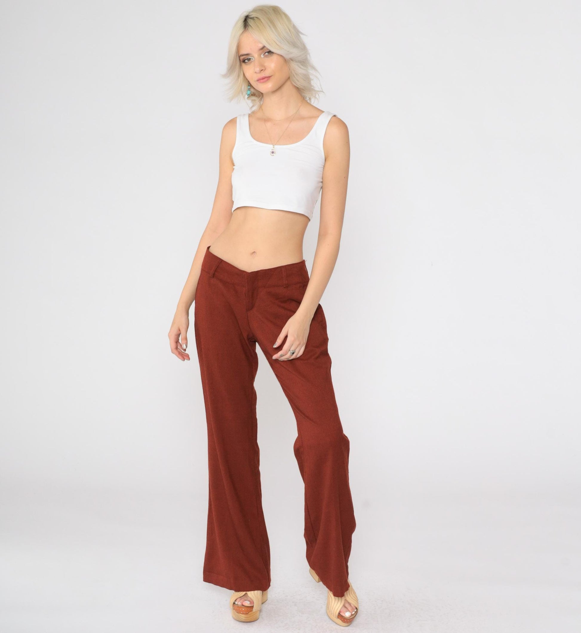 Y2K Burnt Orange Flared Trousers Low Rise 00s Flares Small 7