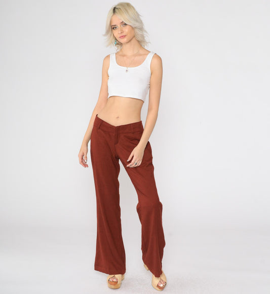 Y2K Burnt Orange Flared Trousers Low Rise 00s Flares Small 7