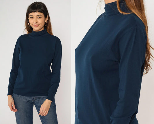 70s Roffe Ski Pullover Navy Mock Neck Nylon Long Sleeve Medium M