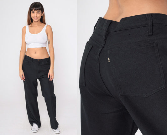 70s Levi's Black High Rise Straight Leg Trousers 38 x 30