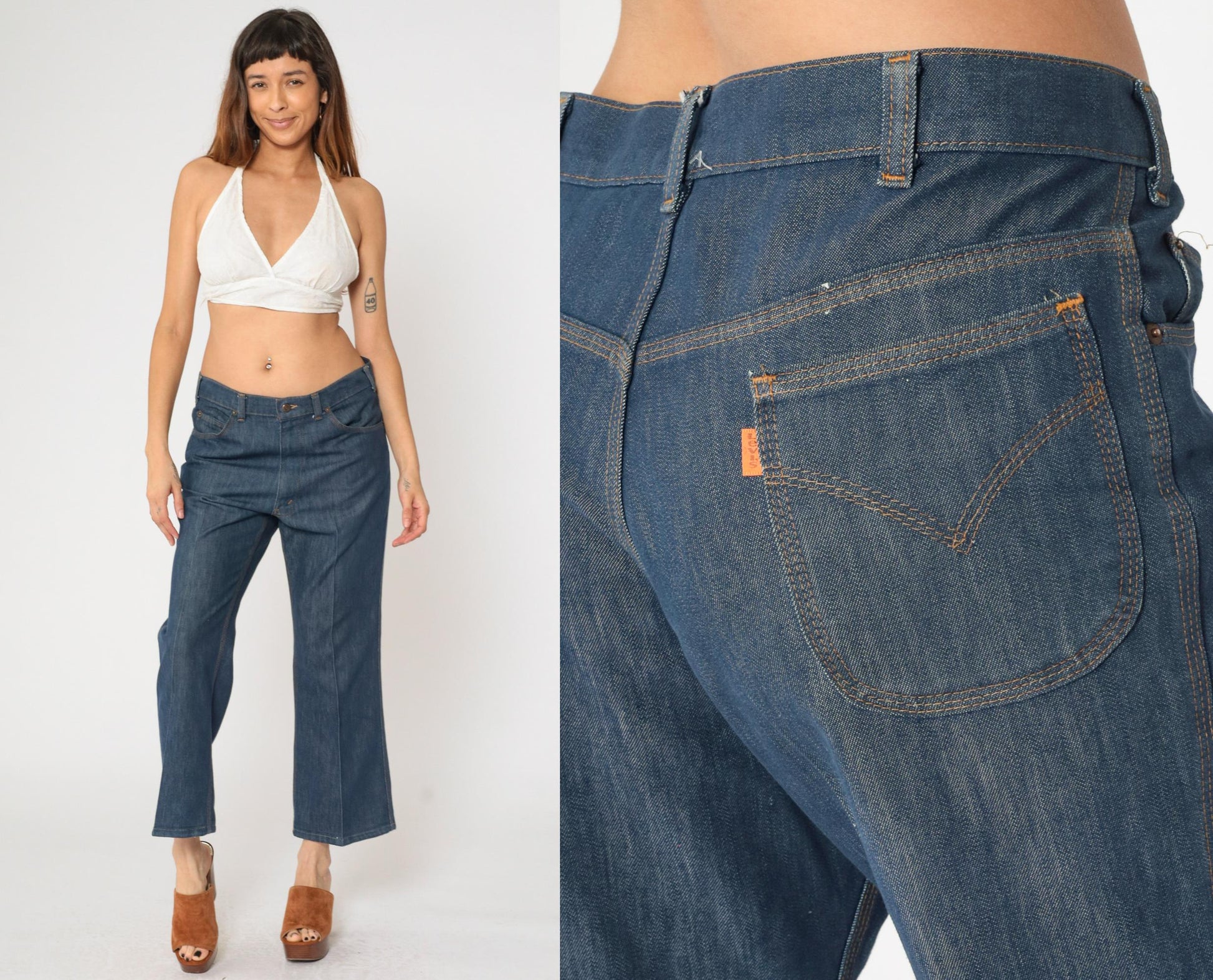 80s Levi's Dark Indigo Flared Bell Bottom Jeans High Rise Men's Medium