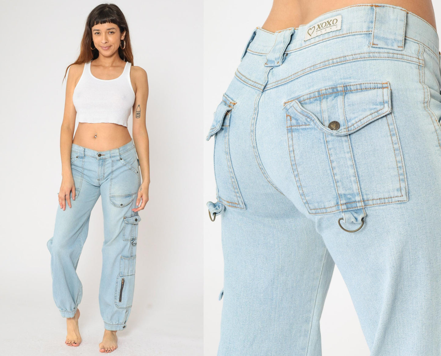 00s XOXO Cargo Jeans Light Blue Low Rise Straight Leg Small 5/6