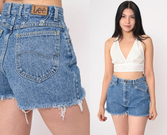 Lee Stonewash Denim Cutoff Shorts High Waisted 90s Blue Small