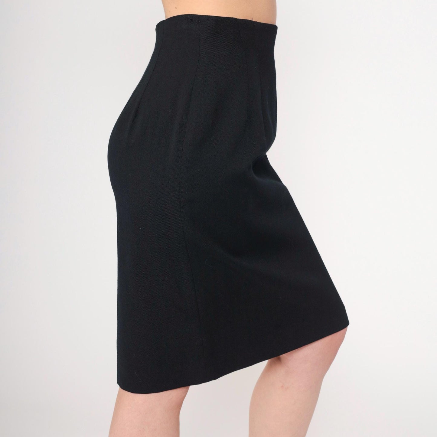 90s Black Pencil Skirt High Waisted Knee Length Small
