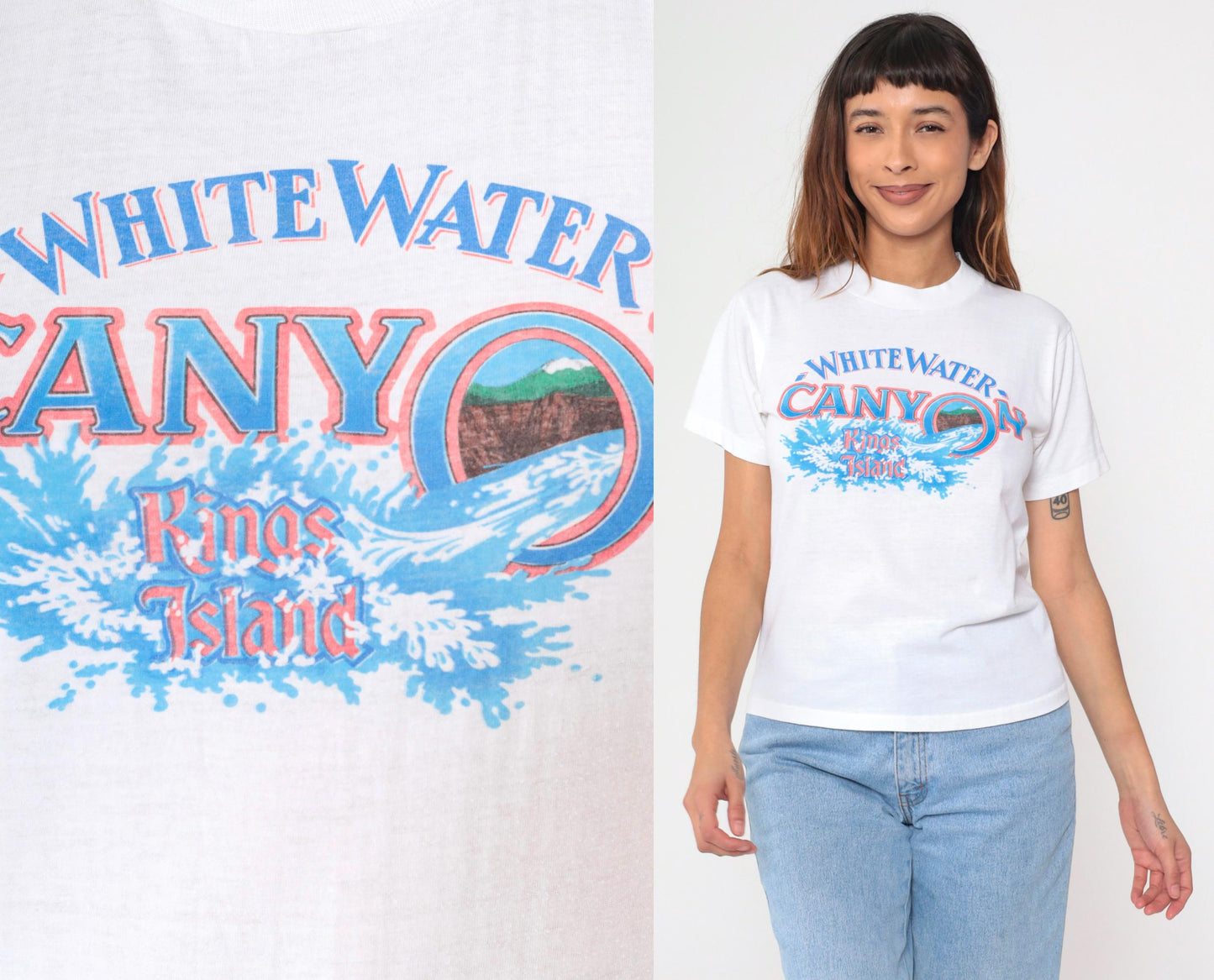 80s White Water Canyon Kings Island Ohio Graphic T-Shirt Screen Stars Small