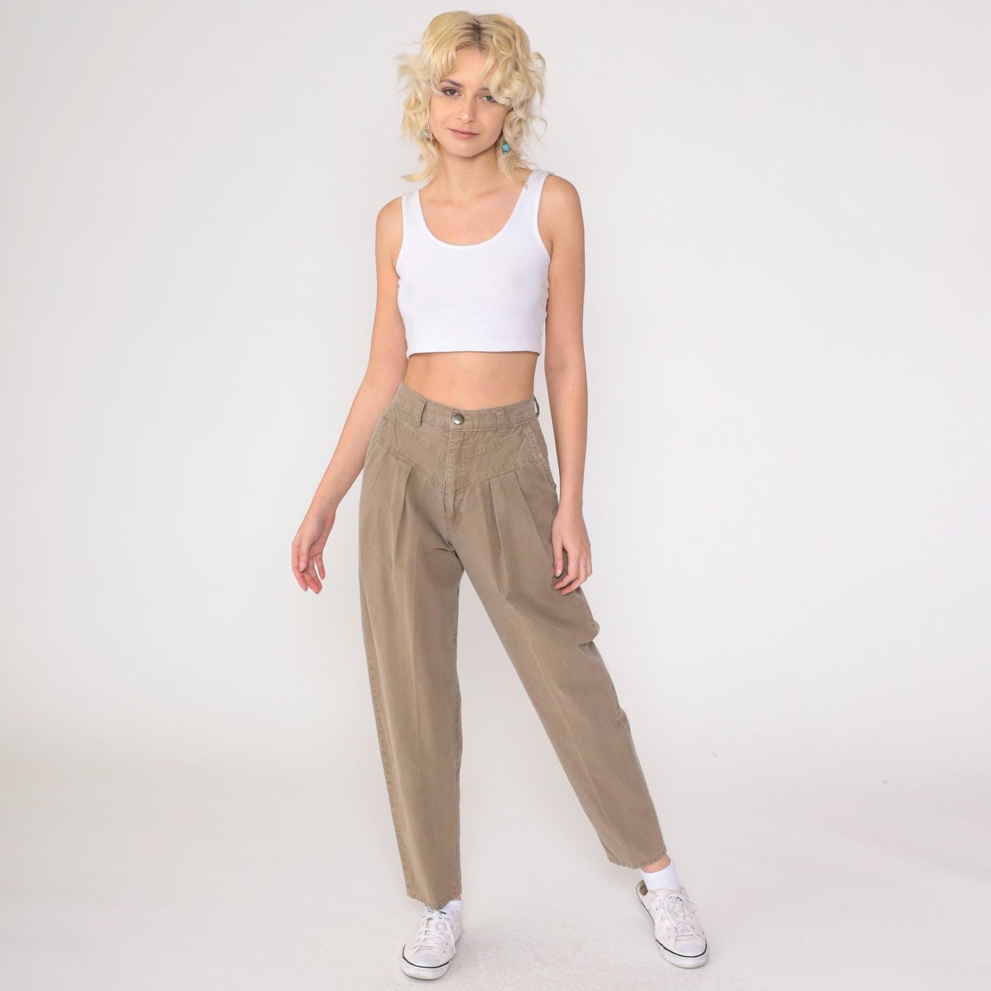 90s Cherokee Brown Cotton High-Waisted Pleated Trousers Small