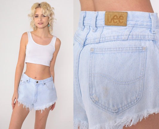 90s Lee Denim Cut-Off Shorts Light Blue High-Waisted Small S