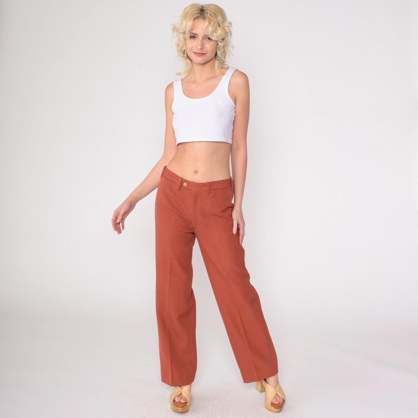 70s Terra Cotta High-Rise Straight Leg Trousers Small