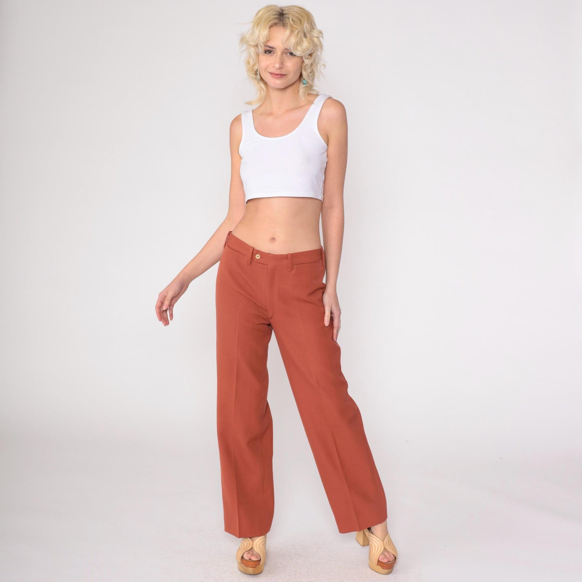 70s Terra Cotta High-Rise Straight Leg Trousers Small