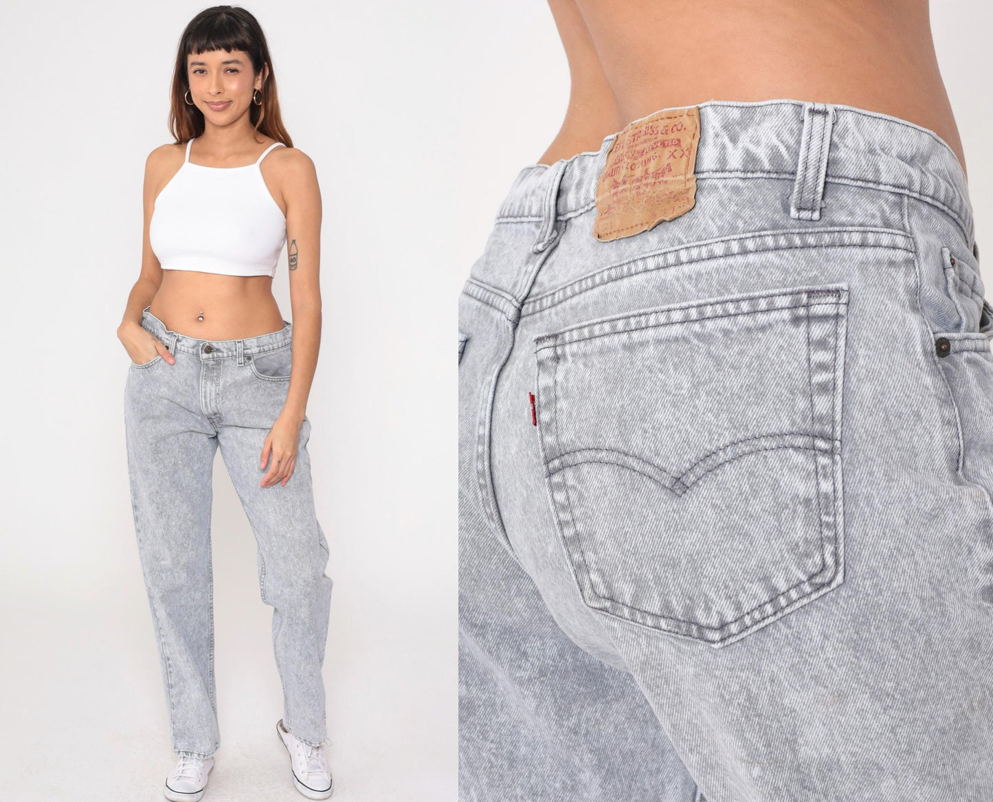 90s Levi's 506 Acid Wash Grey High-Rise Straight Jeans 36x32