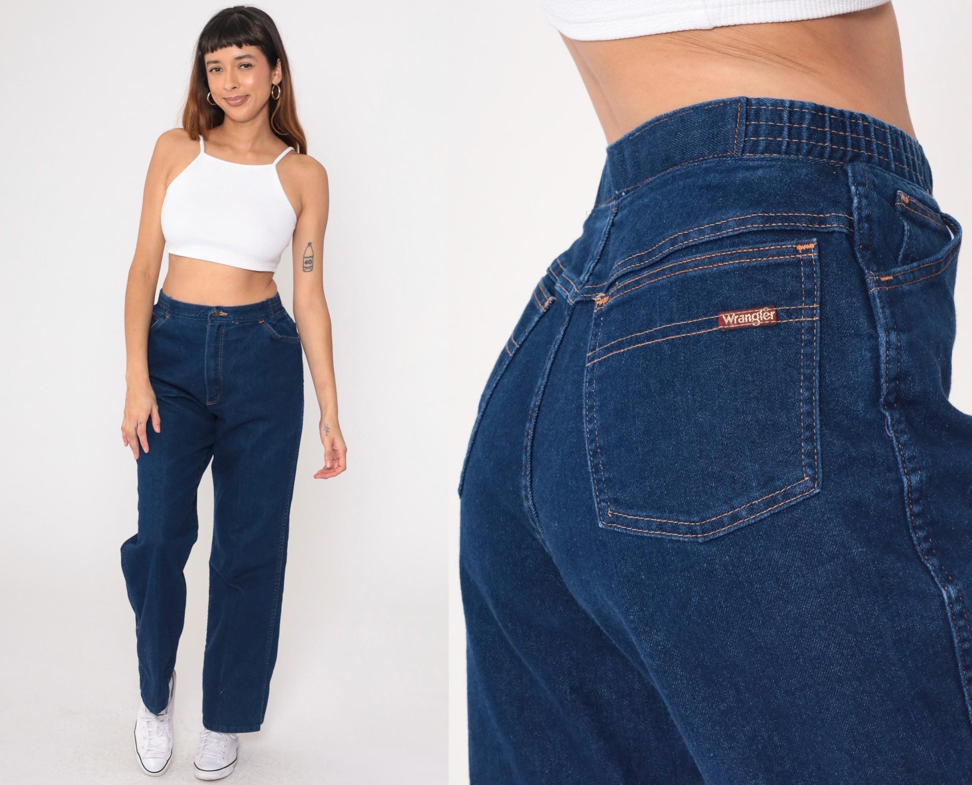80s Wrangler Dark Blue Straight Leg High Waist Jeans Medium Large