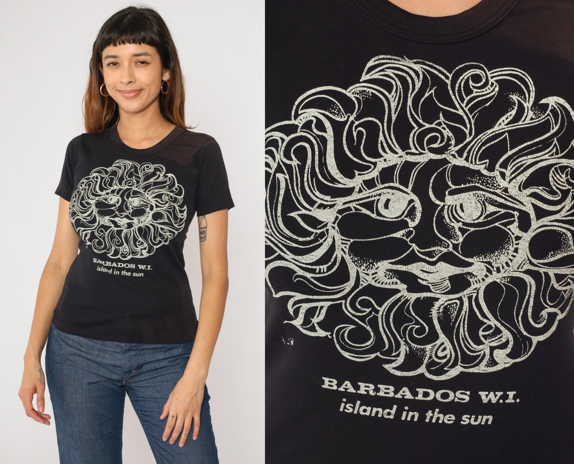 80s Barbados Island in the Sun Graphic T-Shirt Black Small