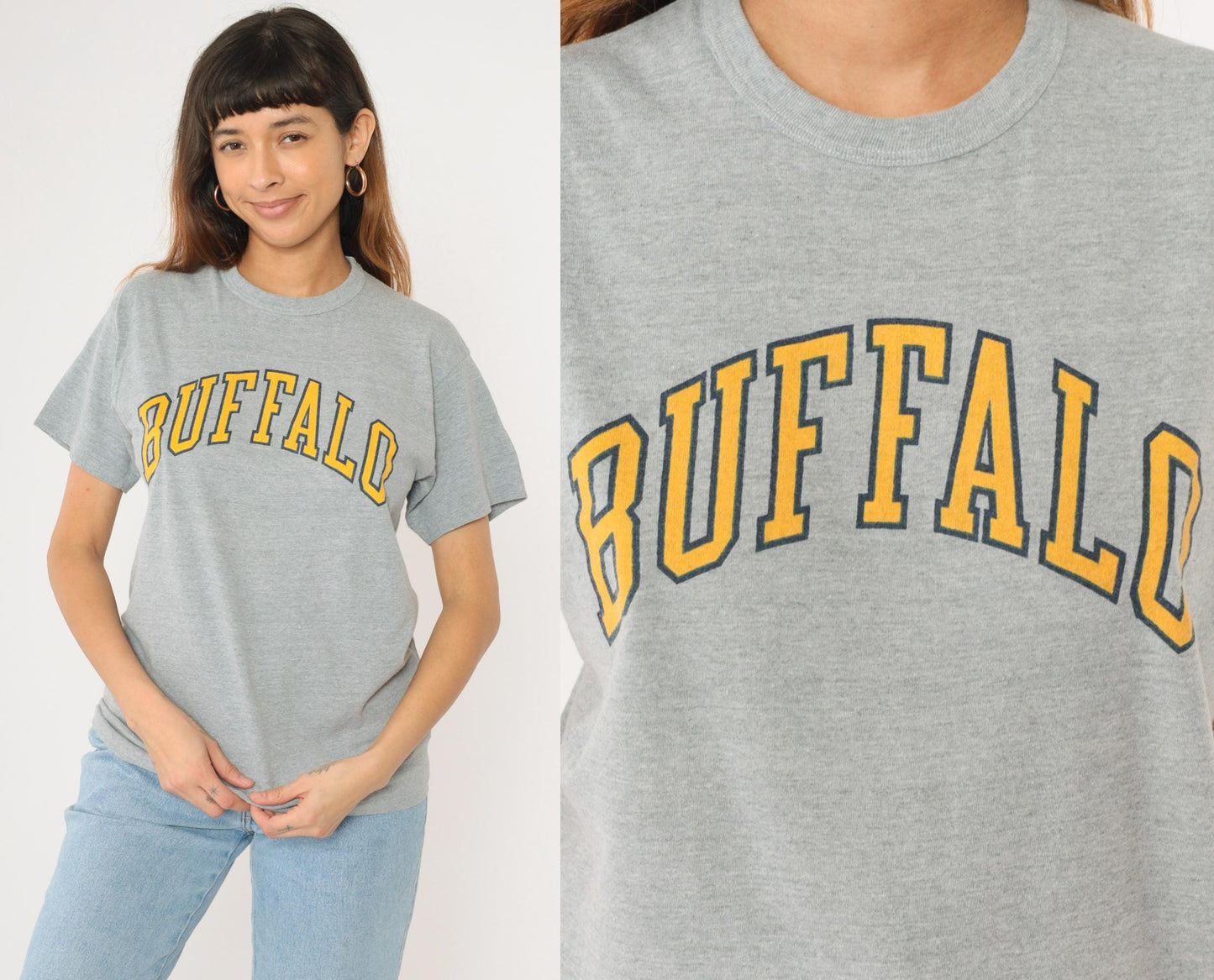 90s Buffalo New York Graphic T-Shirt Hearse Grey Hanes Crewneck Large