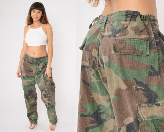 90s Camo Army Cargo Pants Olive Green Drawstring Ankle Extra Large XL