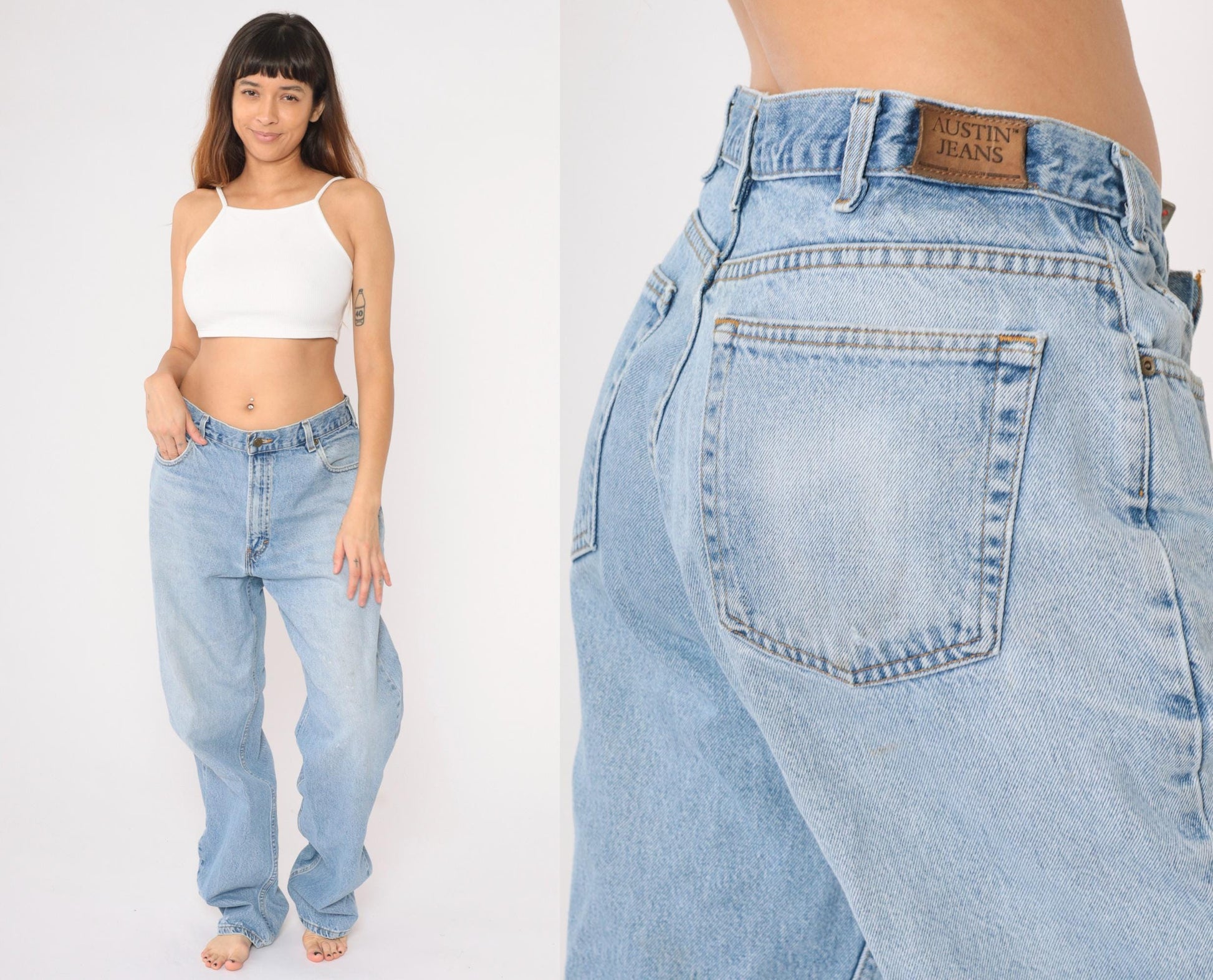 90s Austin Jeans Men's 38x36 High Rise Straight Leg Blue Denim Large