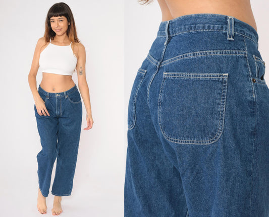Y2K Old Navy High Waist Straight Leg Ankle Jeans Blue Denim Large 12