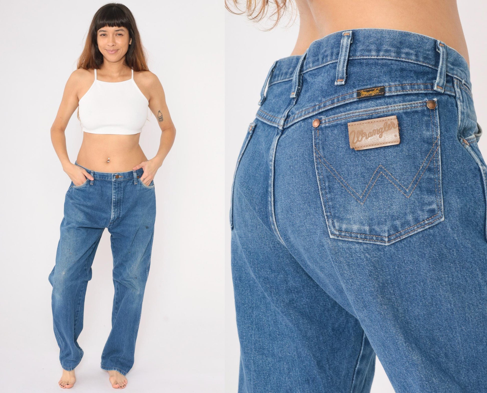 90s Wrangler Straight Leg High Rise Jeans Blue Denim Men's 36x34