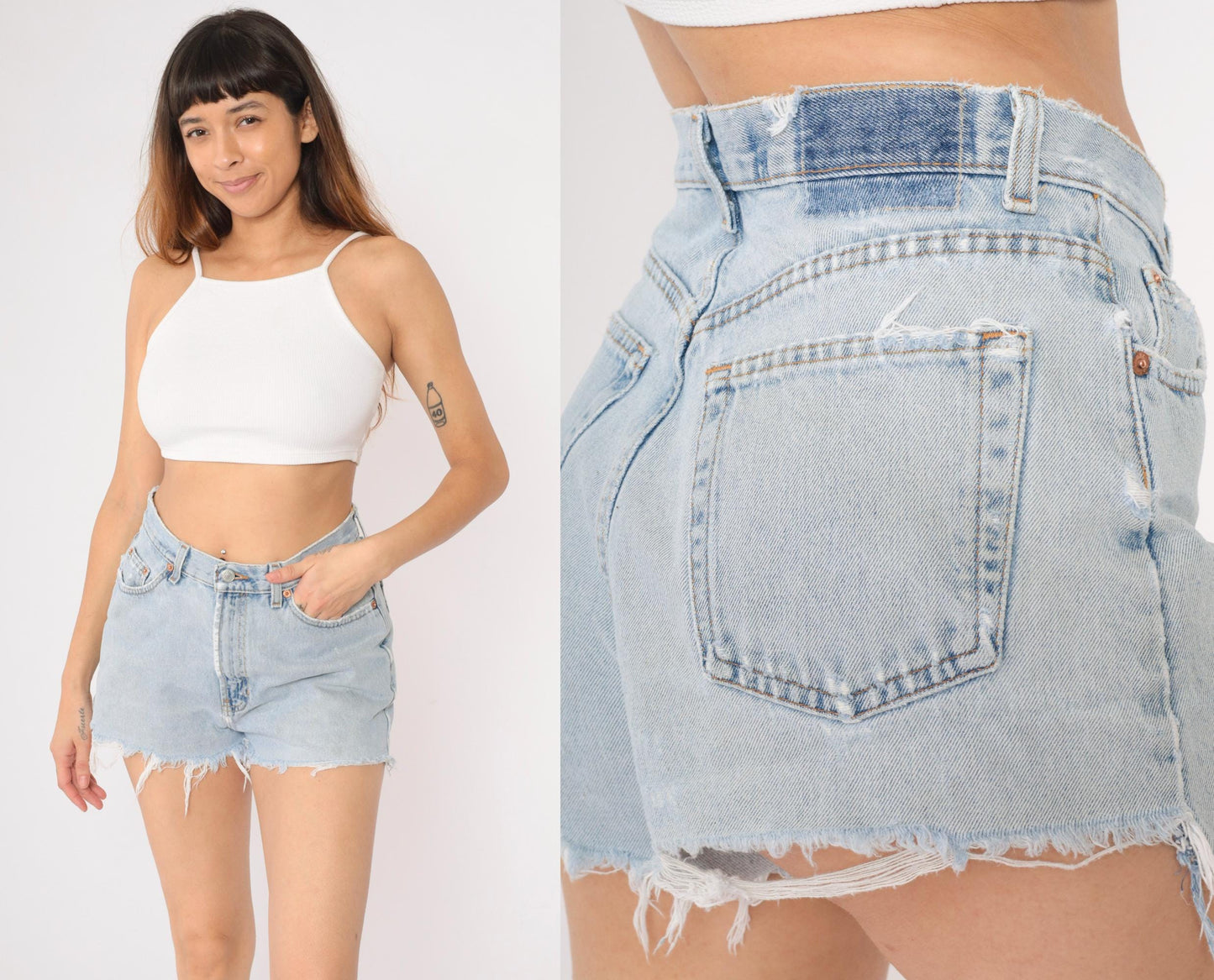 90s Gap Reverse Fit Denim Cutoff Shorts Blue Distressed High Waisted Medium