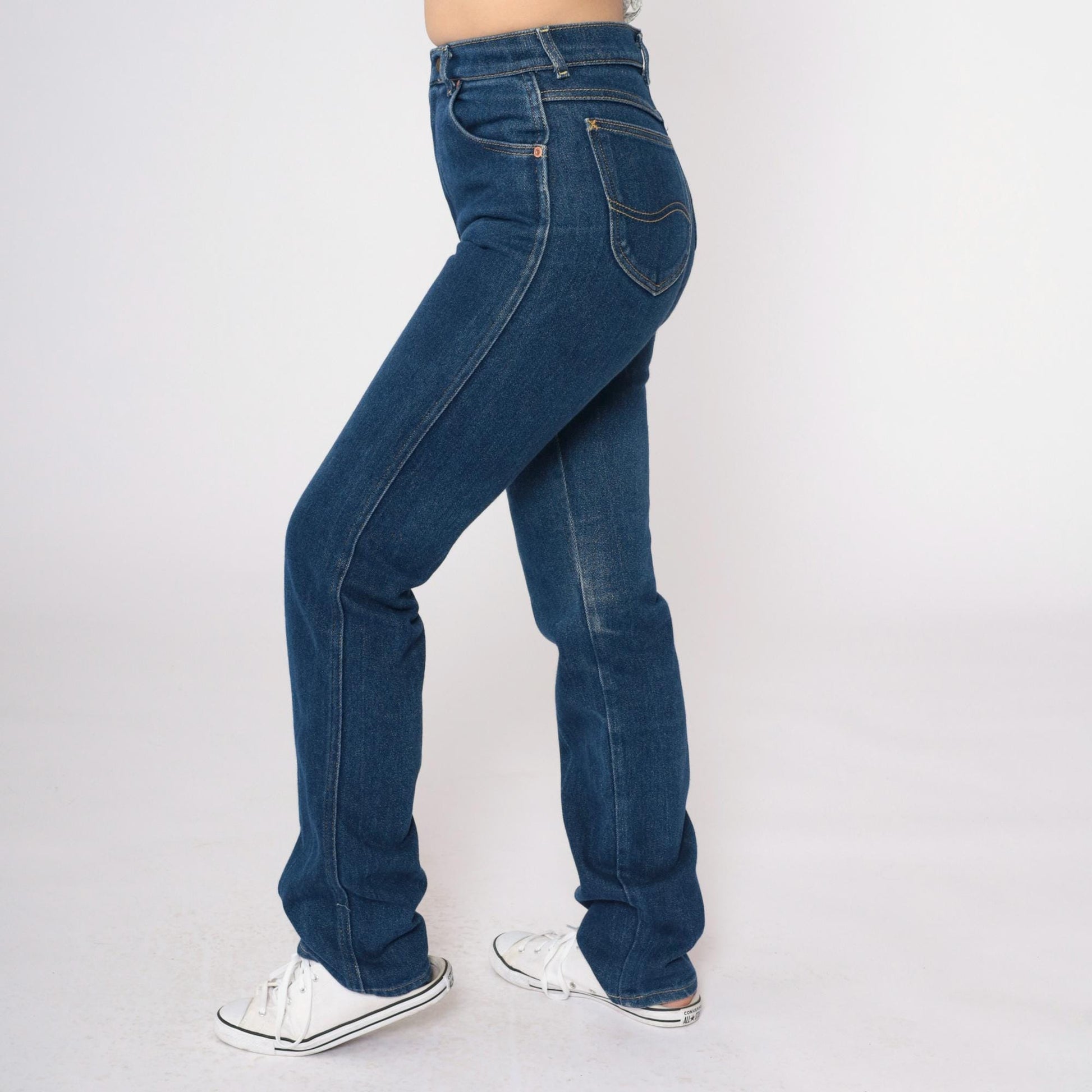 80s Lee High Waist Straight Leg Jeans Blue Denim Extra Small