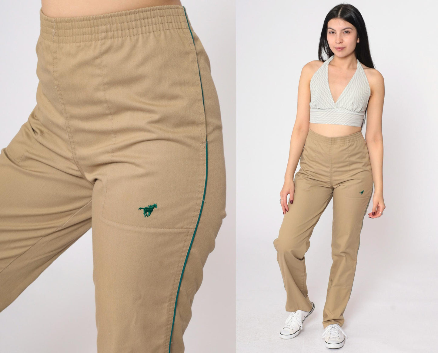 80s Wrangler Tan Straight Leg High Waist Elastic Trousers Extra Small XS