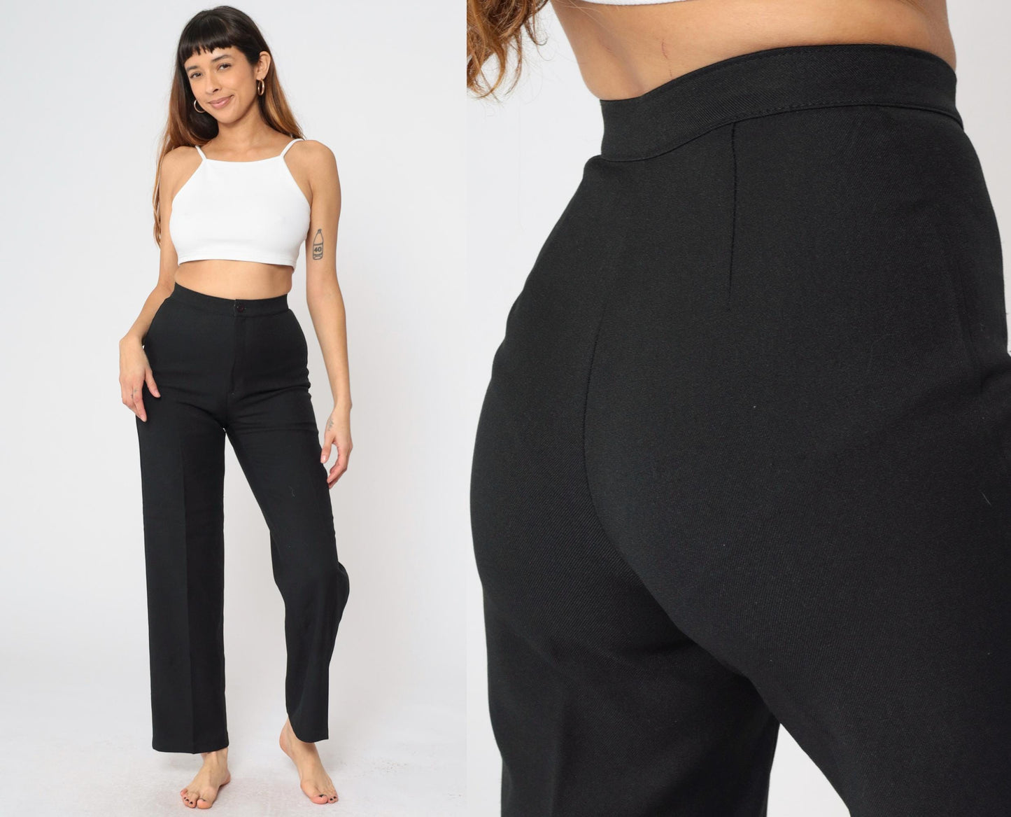 80s Black High-Rise Straight Trousers Bend Over Small S