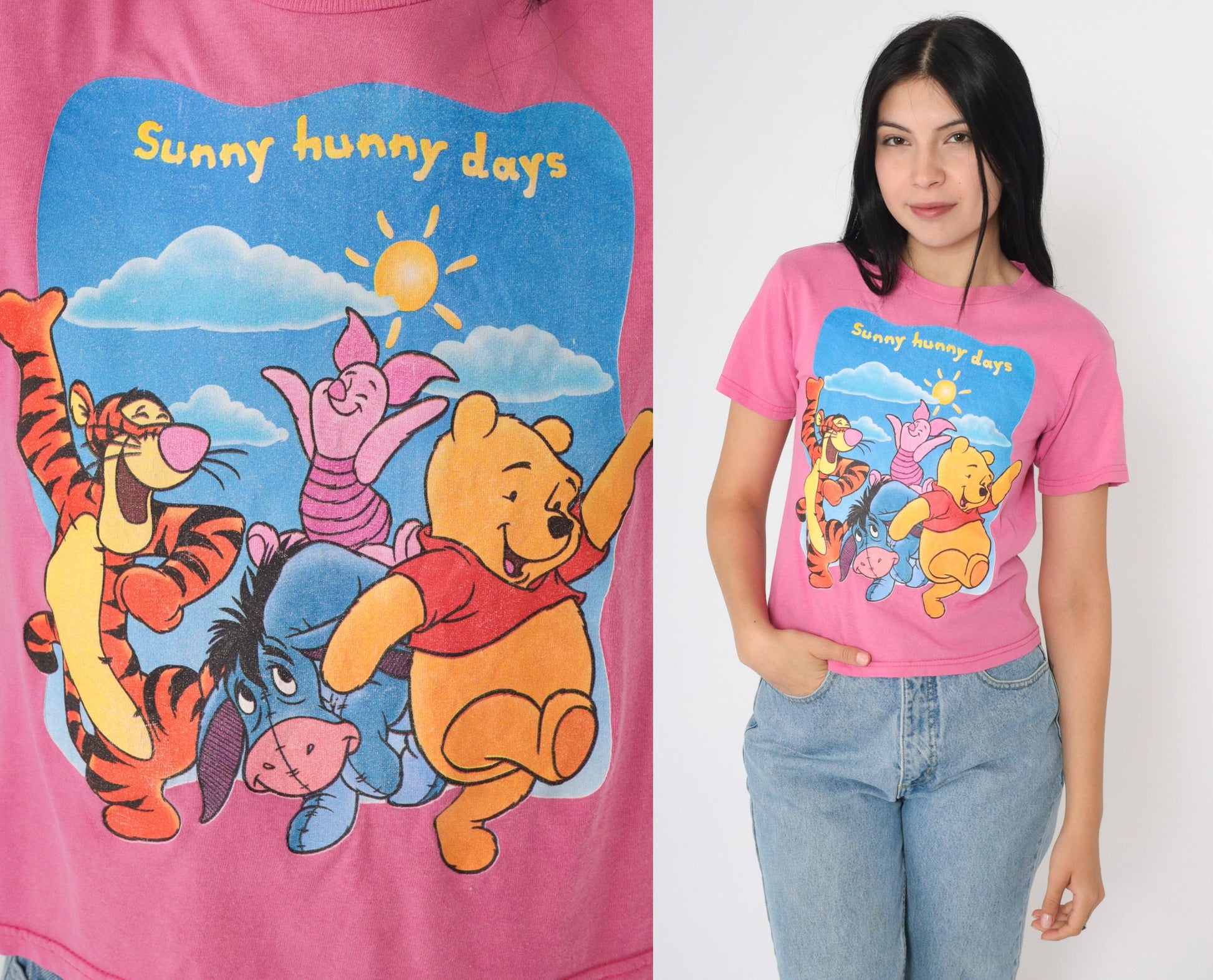 90s Winnie the Pooh Sunny Hunny Days Disney Graphic T-Shirt Pink Cotton Extra Small XS