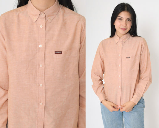 80s Jordache Orange White Button Up Blouse Small S