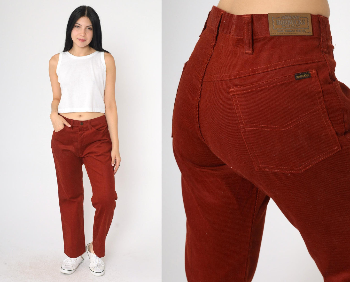 70s Roebucks Corduroy Flared Trousers Rust High Waist Men's Medium 33x30