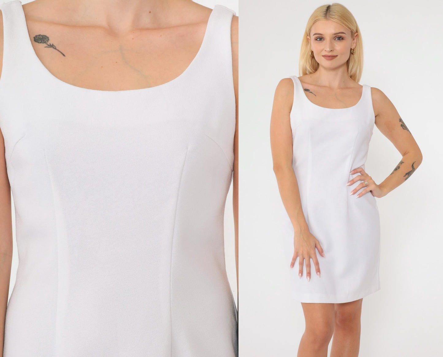 90s White Mini Sheath Dress Sleeveless Scoop Neck Small