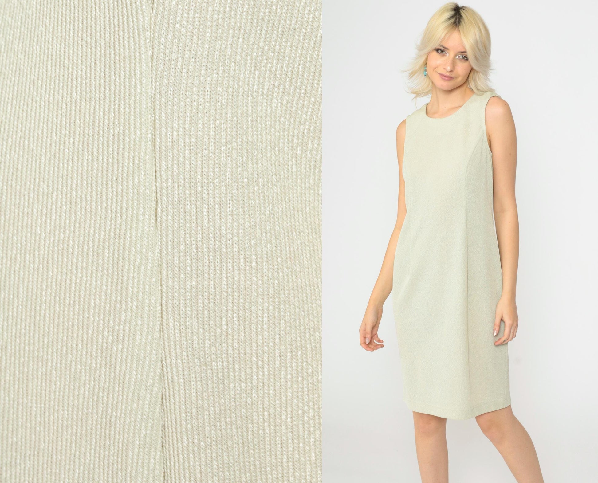 90s R&M Richards Petite Sleeveless Sheath Dress Light Sage Knee-Length Small