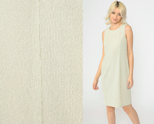 90s R&M Richards Petite Sleeveless Sheath Dress Light Sage Knee-Length Small