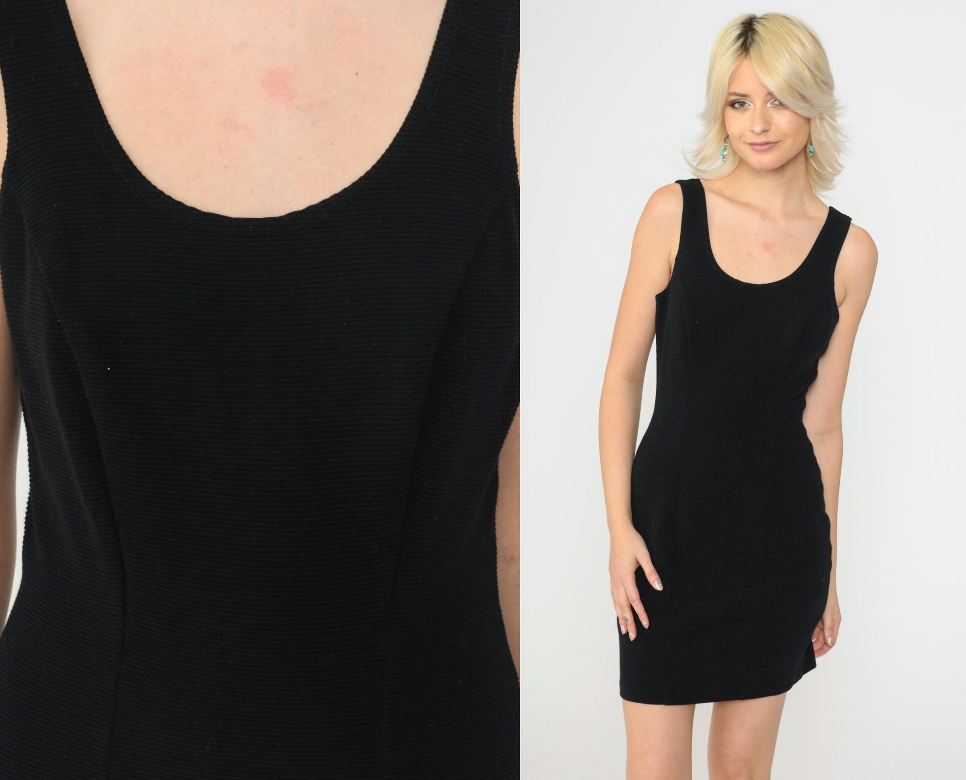 90s Rampage Black Ribbed Knit Mini Dress Scoop Neck Sleeveless Extra Small