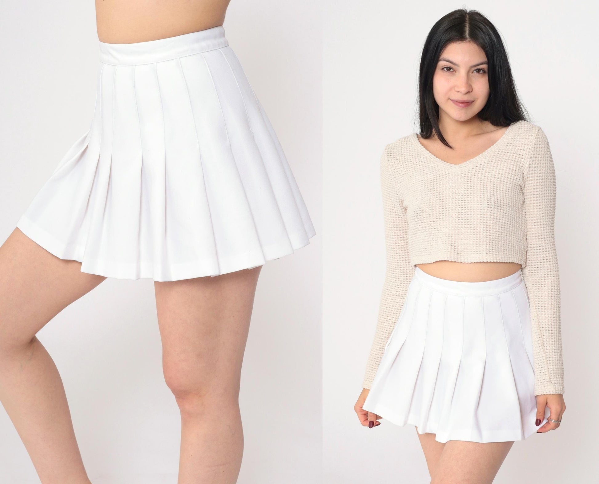 90s Skyr White Pleated Mini Skirt High Waist Tennis Preppy Extra Small