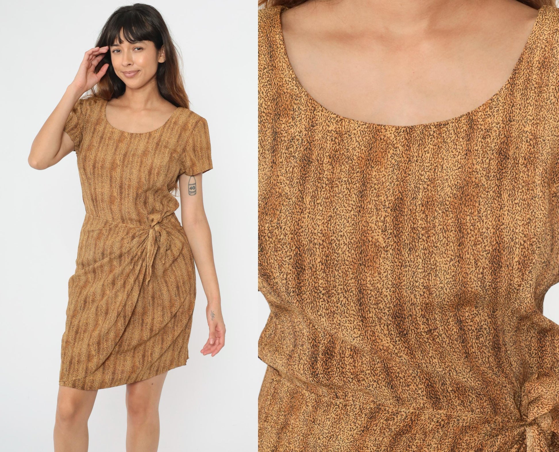 90s Jessica Howard Leopard Print Mini Dress Wrap Waist Short Sleeve Medium