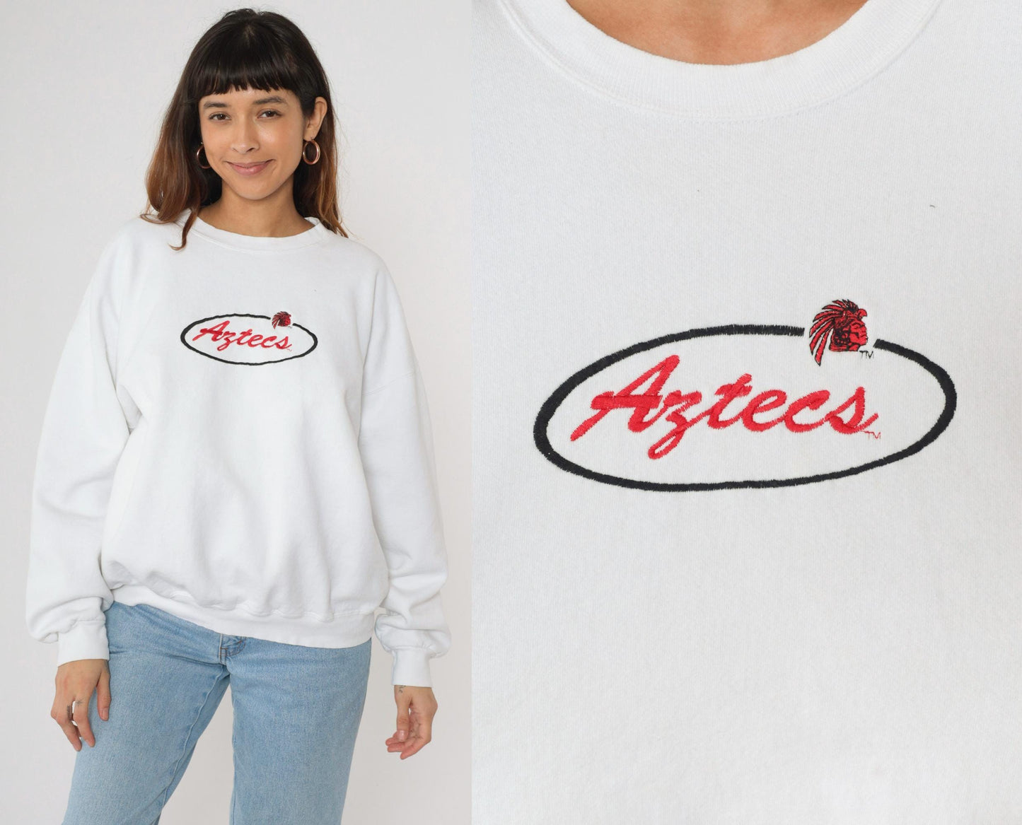90s SDSU Aztecs San Diego State University Sweatshirt White Graphic Crewneck Extra Large XL