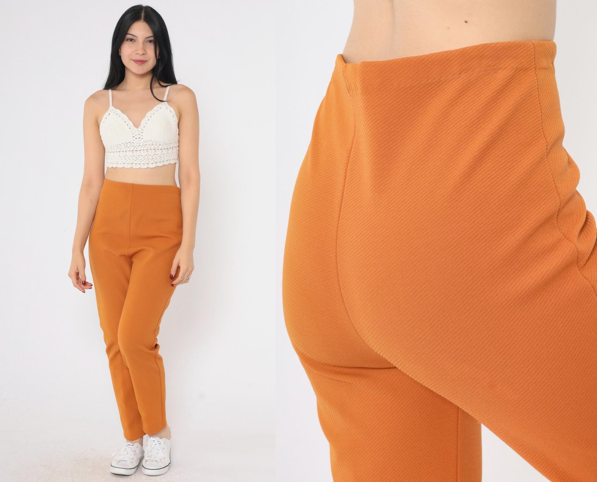 60s W & G Sportswear High Waisted Slim Nylon Pants Burnt Orange Small S