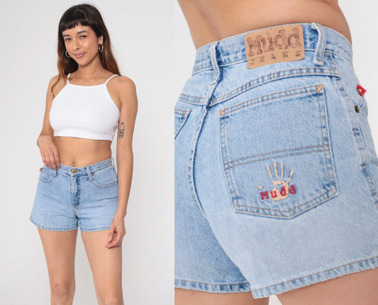90s Mudd Light Wash Denim Shorts Mid Rise Blue Small