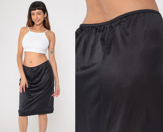 70s Black Slip Skirt High Waisted Pencil Lingerie Extra Large XXL