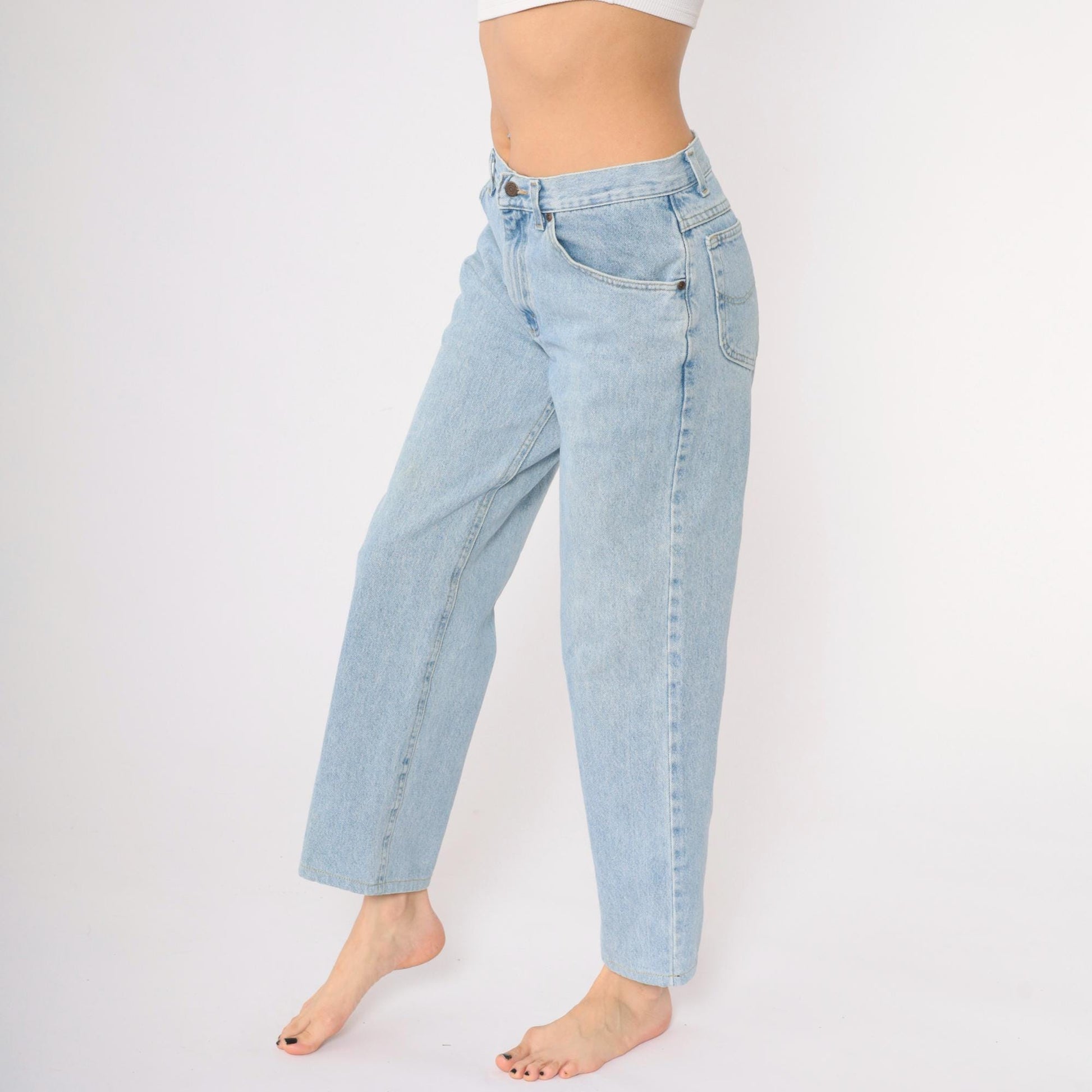 90s Lee High Waist Straight Leg Mom Jeans Blue Denim Medium