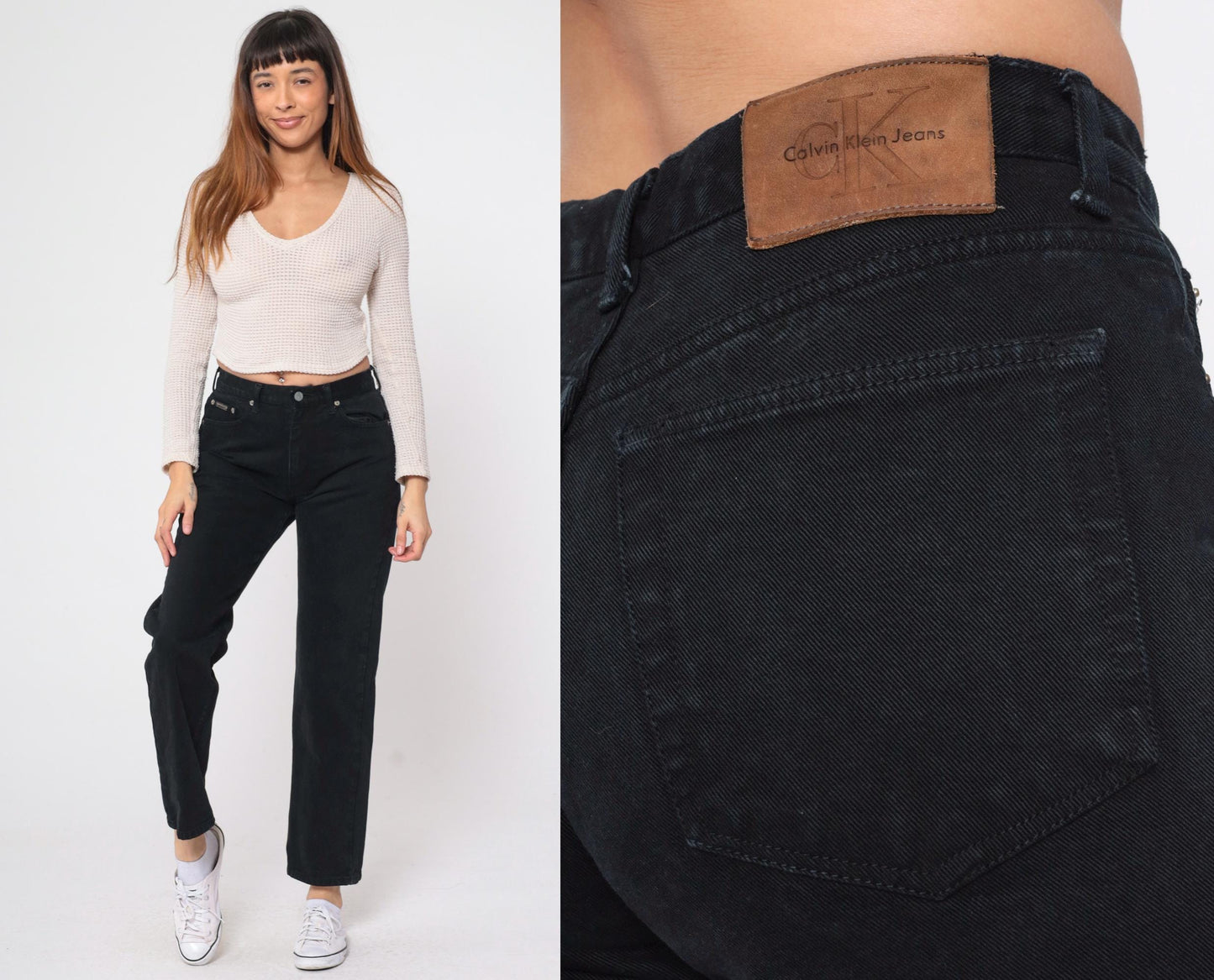 90s Calvin Klein Black High-Waist Straight Leg Denim Jeans Medium 7