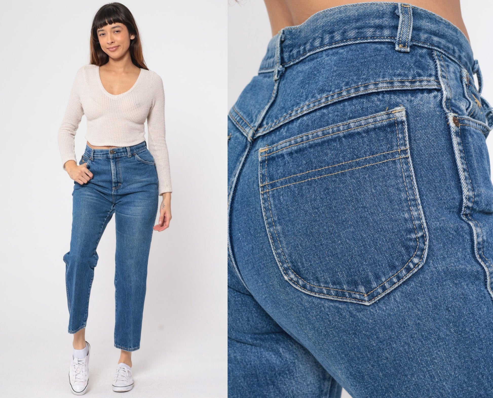 80s Sears High Waist Straight Leg Blue Jeans Unicorn Pocket Small