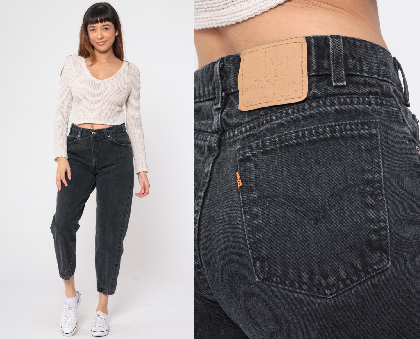 90s Levi's 550 Black Tapered Mom Jeans High Waist Paint Splatter 32x32