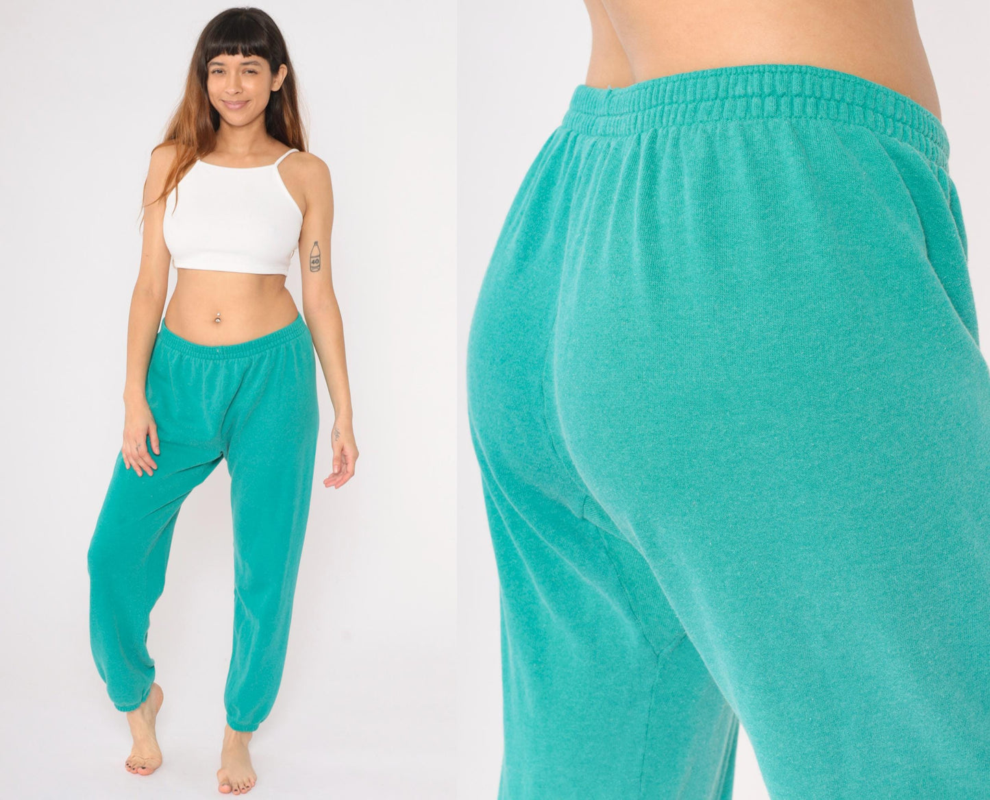 90s Hanes Turquoise Joggers Sweatpants Elastic Waist Large