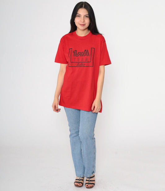 90s Screen Stars 1st A Team Builder T-Shirt Red Graphic Crewneck Extra Large XL