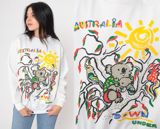 90s Australia Koala Wildlife Graphic Sweatshirt White Crewneck One Size